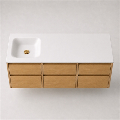 Corian wastafelblad 152 cm incl. Type 7 wastafel, links, Glacier White