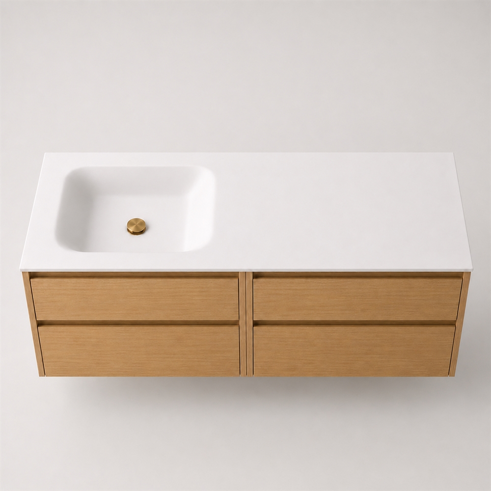 Corian wastafelblad 162 cm incl. Lux wastafel, links, Glacier White