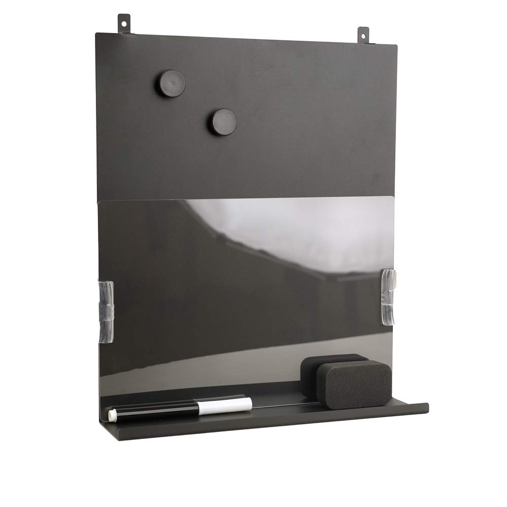 Magnetisch bord met plank, zwart metaal