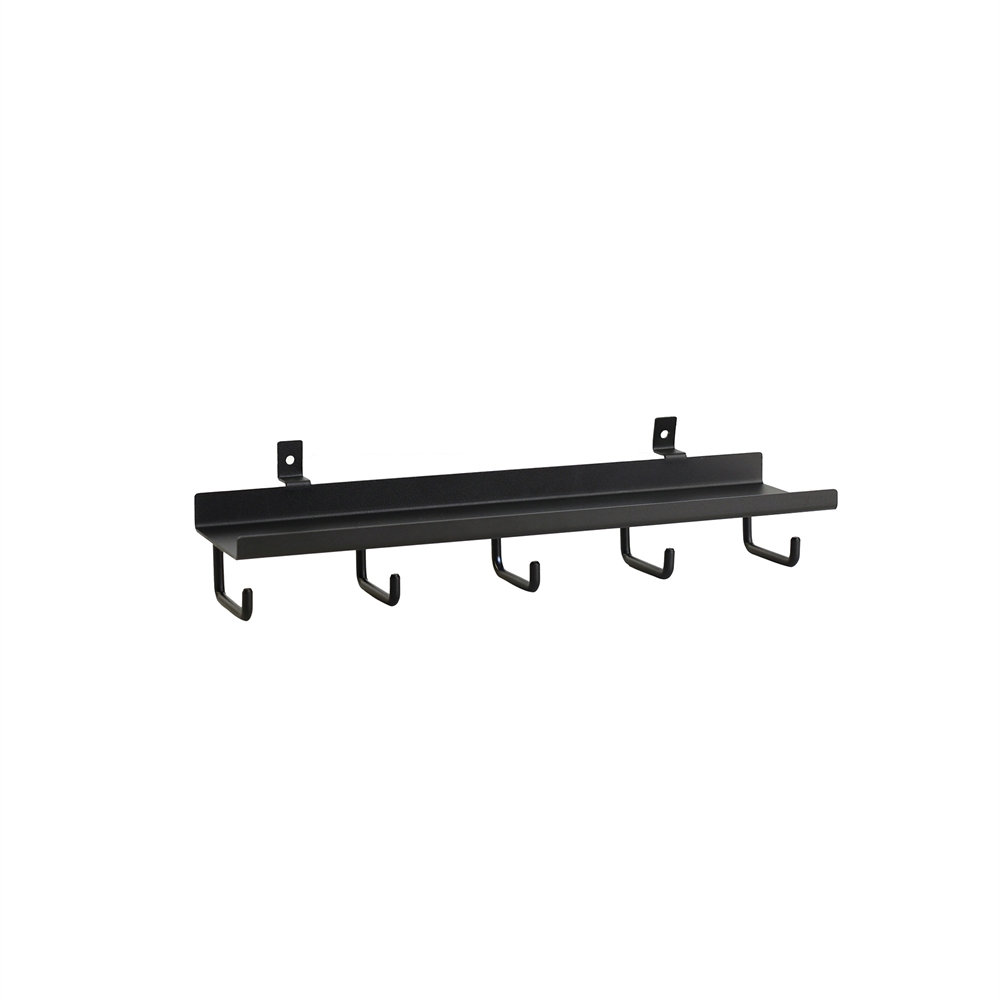 Zwarte plank met 5 haken